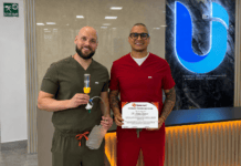Dr. Fabián Pérez y Dr. Bedixo Valbuena en una clínica durante una actividad de medicina regenerativa
