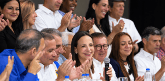 María Corina Machado durante una conferencia de prensa en Panamá