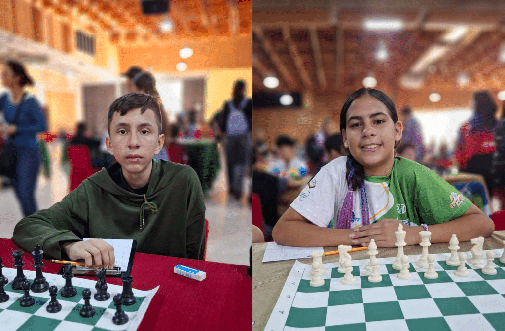 Composición con los ajedrecistas Alexismar Pérez y Sergio Carpio, representantes de Portuguesa en la categoría U14 del Campeonato Nacional de Ajedrez.