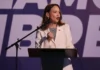 María Corina Machado durante su rueda de prensa en el Aula Magna de la Universidad Católica Andrés Bello.